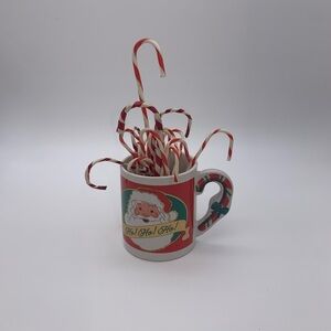 Christmas Santa Clause “HO HO HO” 12 Oz Vtg. Coffee Mug With Candy Cane Handle